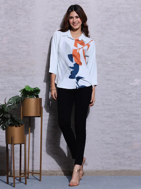 Pink Nine white rayon cotton printed shirt