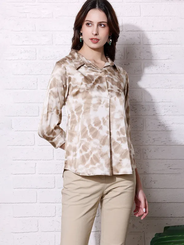 PINK NINE white tie-die satin top