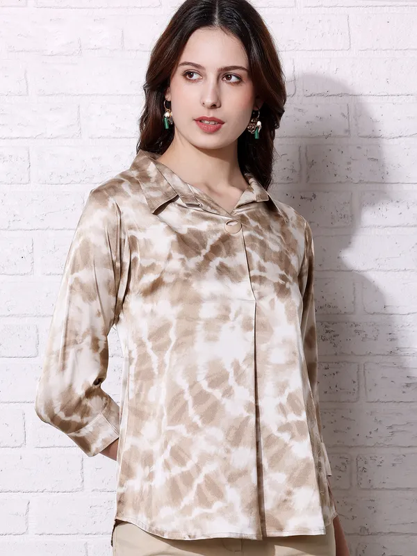 PINK NINE white tie-die satin top