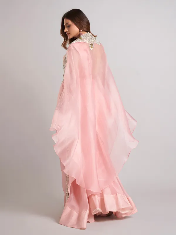 Pink organza designer wedding wear palazzo suit