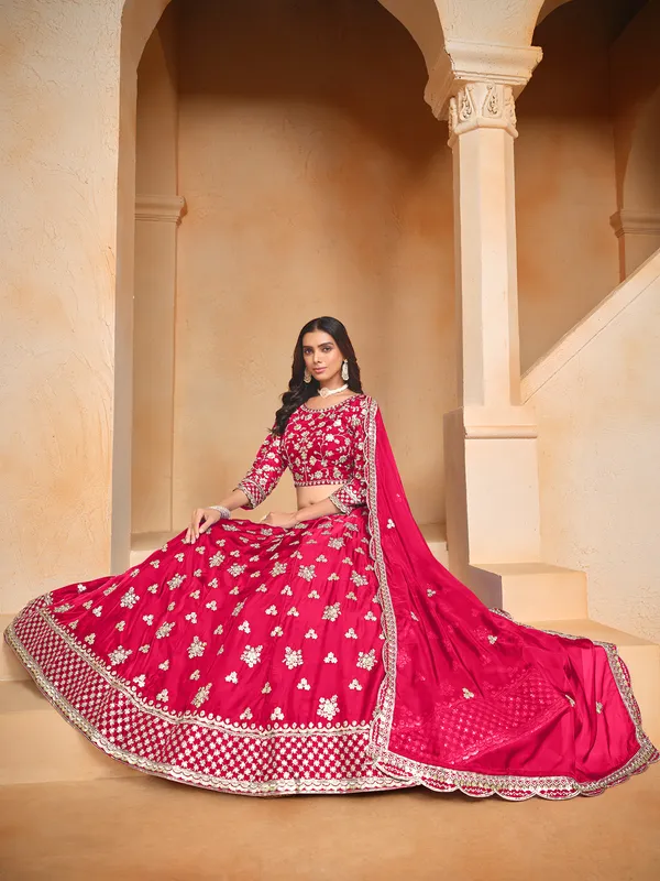 Pink organza lehenga choli with dupatta for women
