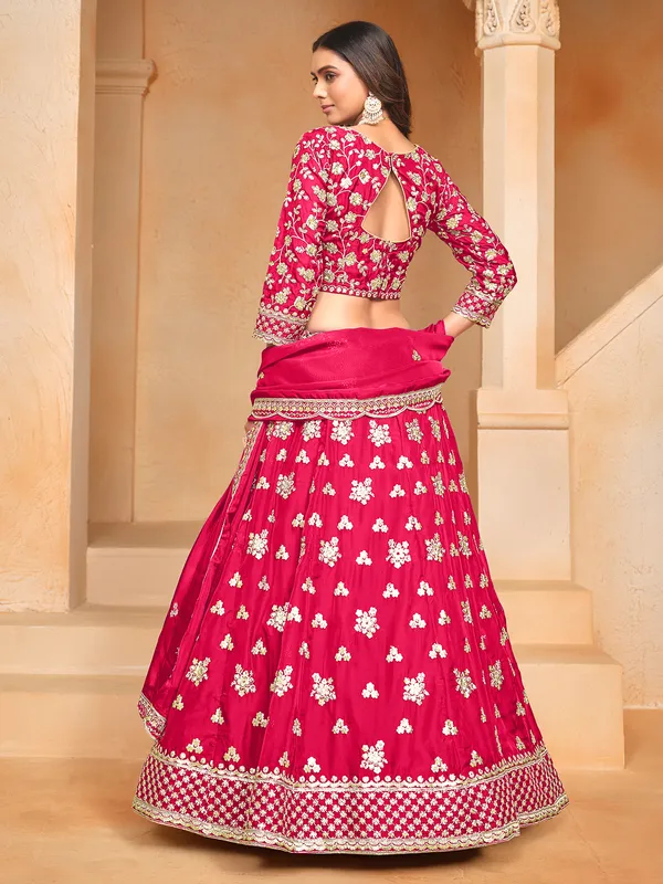 Pink organza lehenga choli with dupatta for women