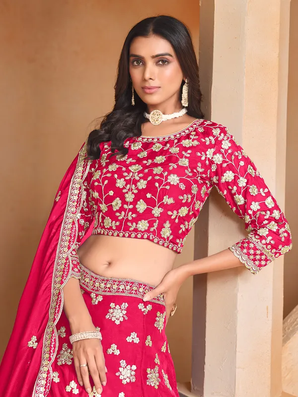 Pink organza lehenga choli with dupatta for women