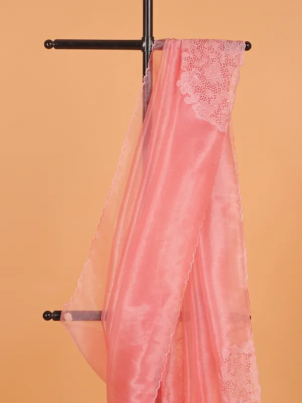 Pink organza saree for festive wear
