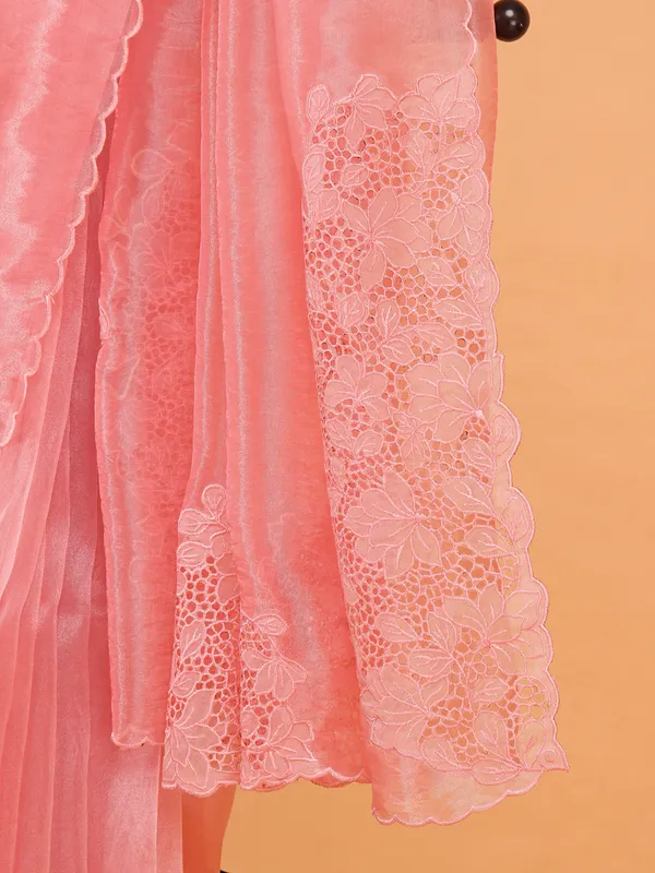 Pink organza saree for festive wear