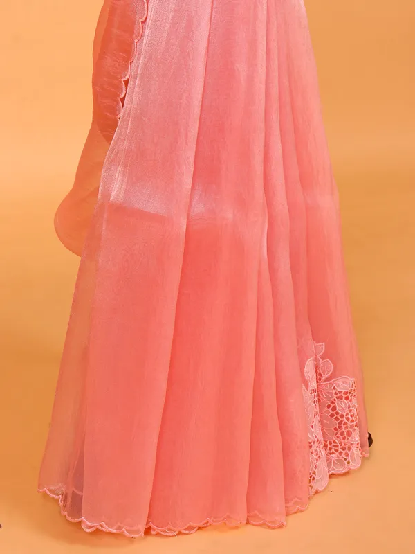 Pink organza saree for festive wear