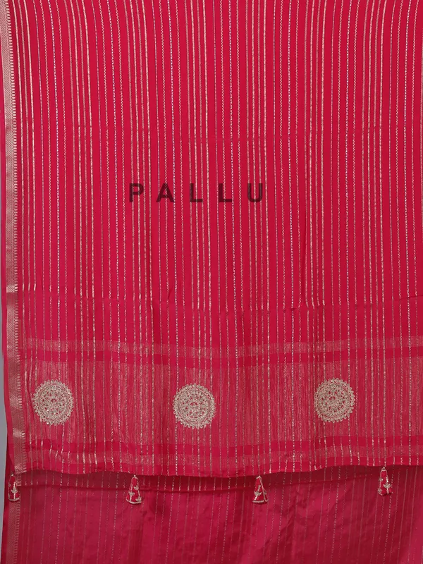 Pink organza saree with elegant zari weaving