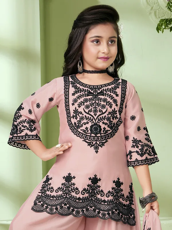 Pink pakistani palazzo suit with embroidery