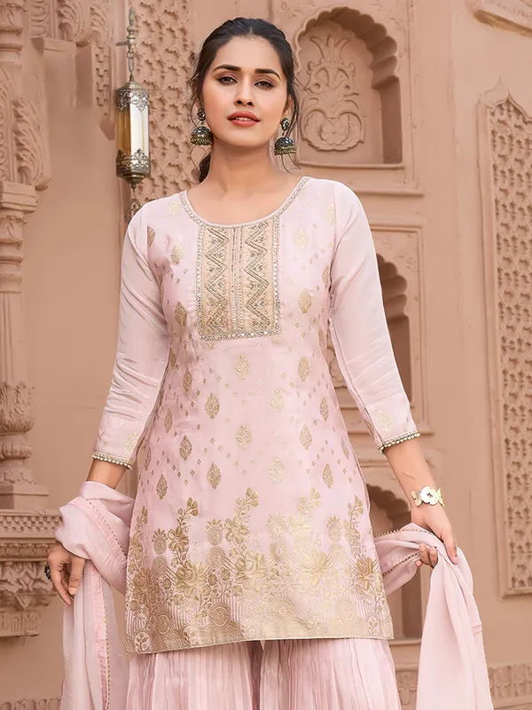 Pink pakistani tissue silk sharara suit