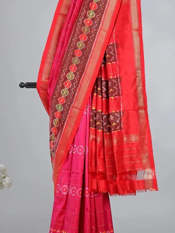 Pink and red wedding wear satin silk saree