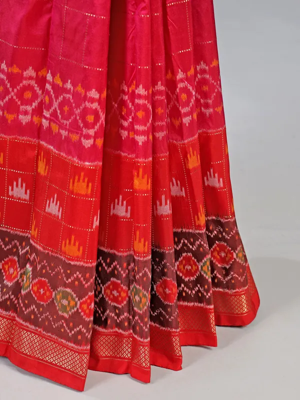 Pink and red wedding wear satin silk saree