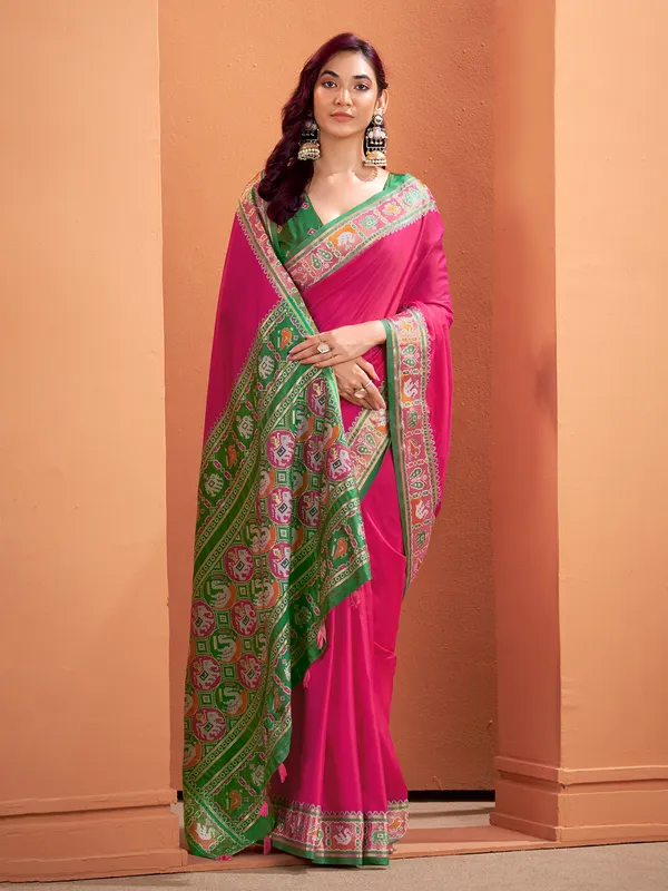 Pink patola silk saree for joyful occasions