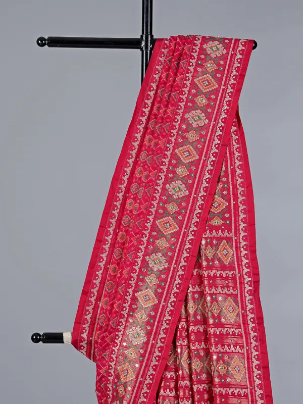 Pink patola silk saree zardosi accents for wedding