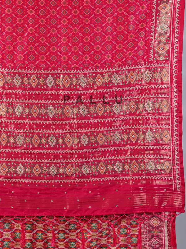 Pink patola silk saree zardosi accents for wedding