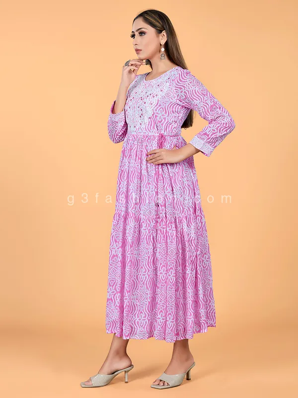 Pink printed cotton anarkali kurti for casual