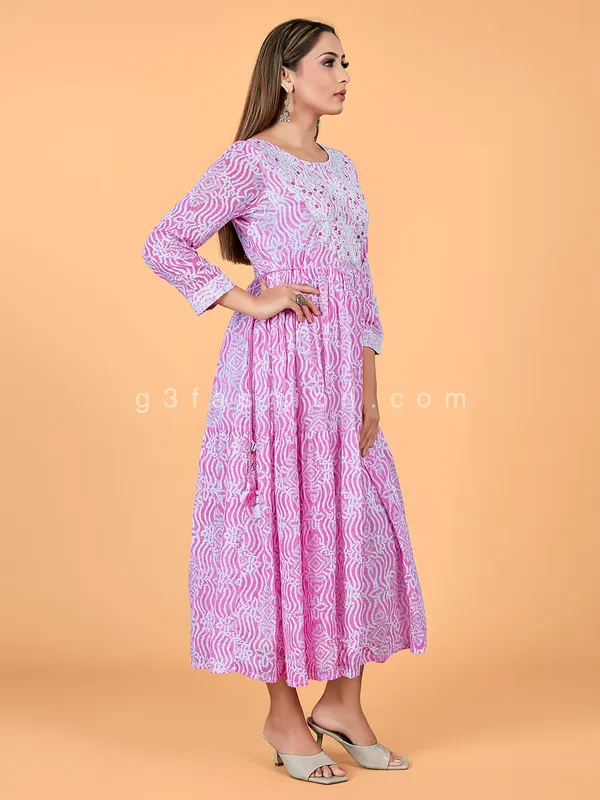 Pink printed cotton anarkali kurti for casual