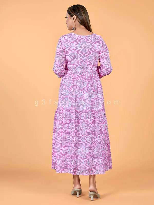 Pink printed cotton anarkali kurti for casual