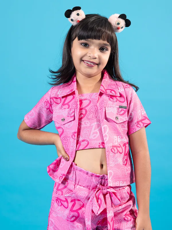 Pink printed cotton co-ord set with shorts