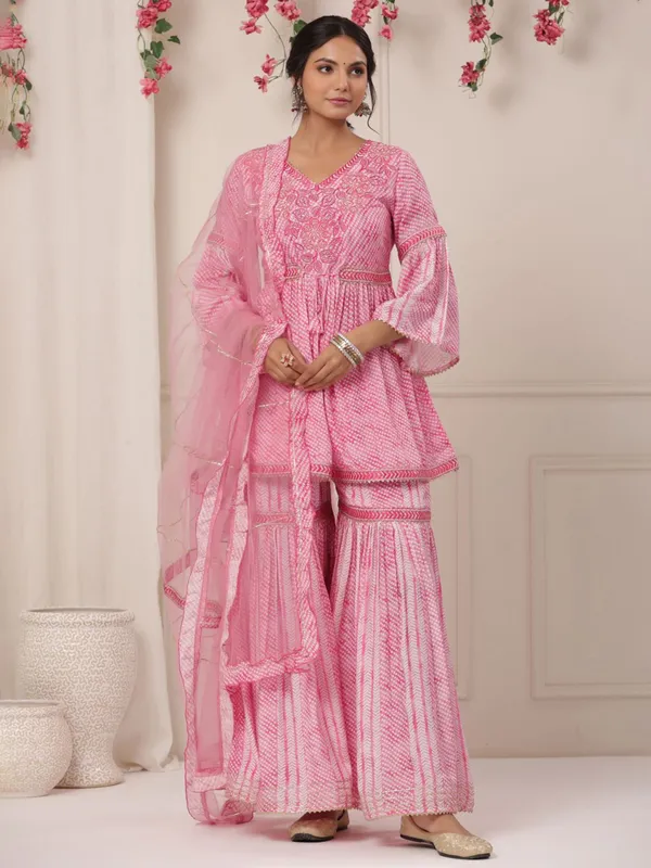 Pink printed cotton sharara suit