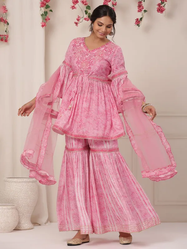 Pink printed cotton sharara suit