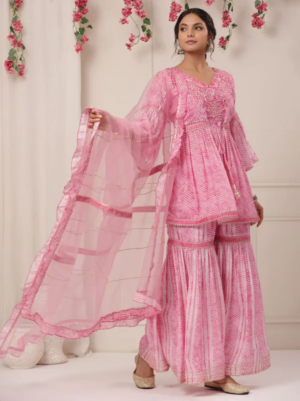 Pink printed cotton sharara suit