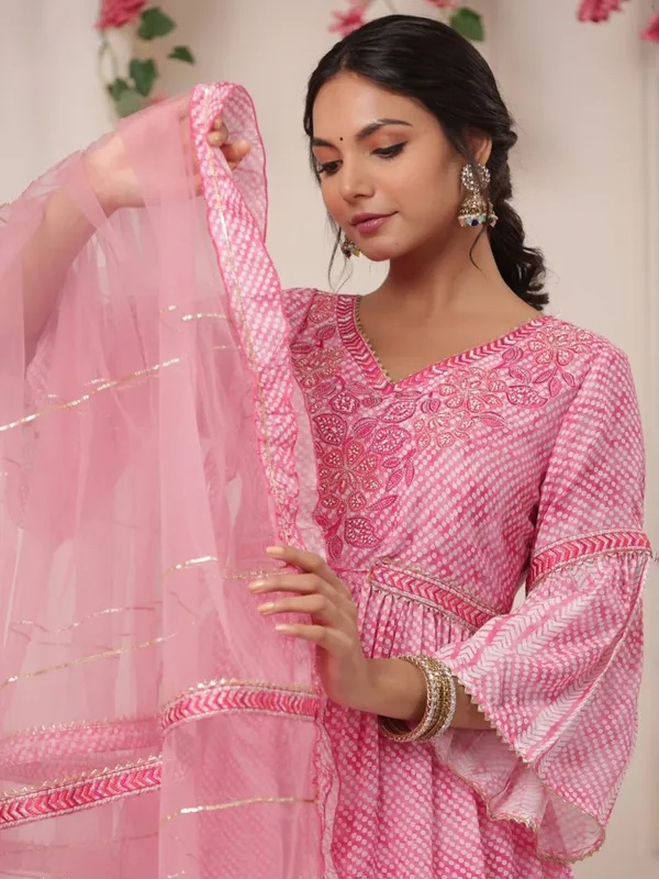 Pink printed cotton sharara suit