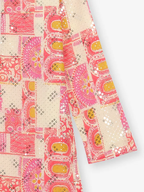 Pink printed cotton silk kurta suit in heavy work
