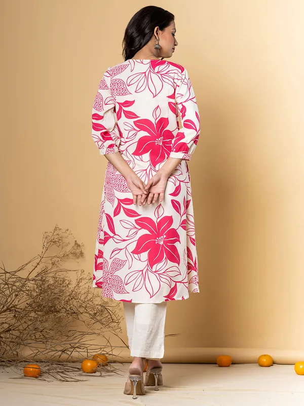 Pink printed cotton silk kurti set for women