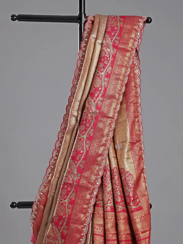 Pink printed cotton silk saree for bridal moments