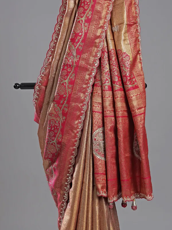 Pink printed cotton silk saree for bridal moments
