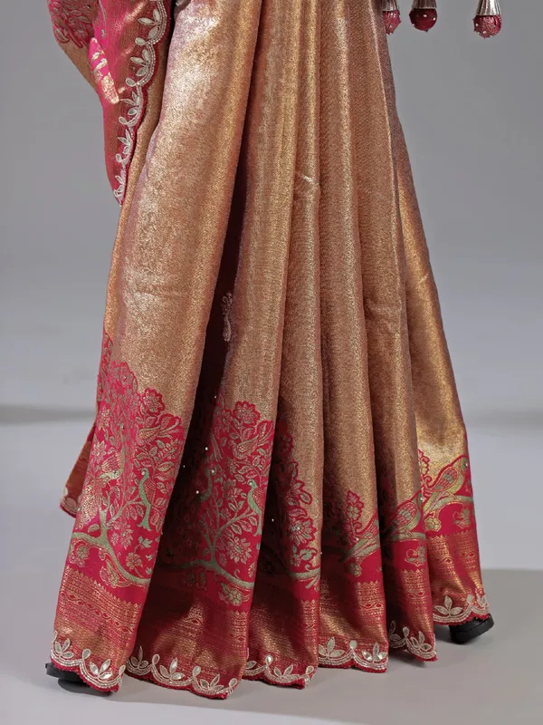 Pink printed cotton silk saree for bridal moments