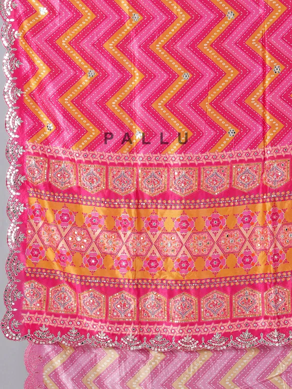 Pink printed crepe silk saree for wedding wear