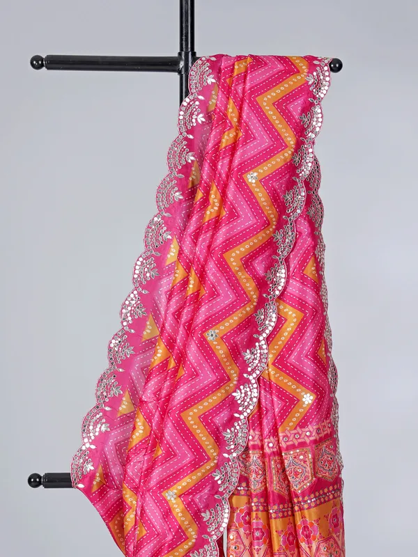 Pink printed crepe silk saree for wedding wear