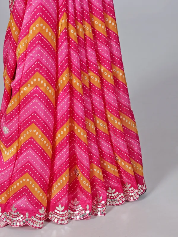 Pink printed crepe silk saree for wedding wear