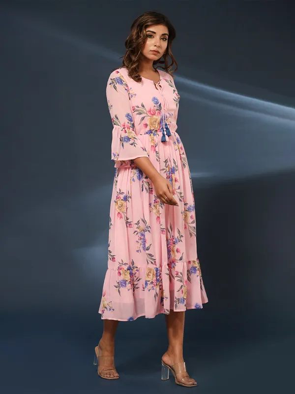 Pink printed georgette dress
