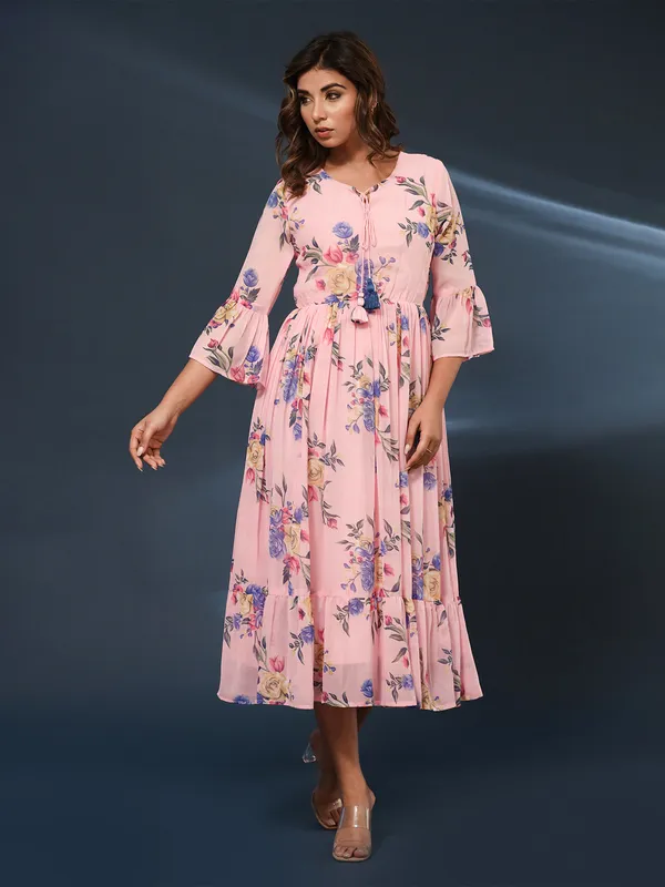 Pink printed georgette dress