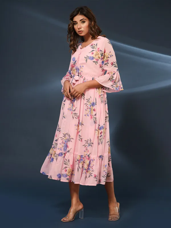 Pink printed georgette dress