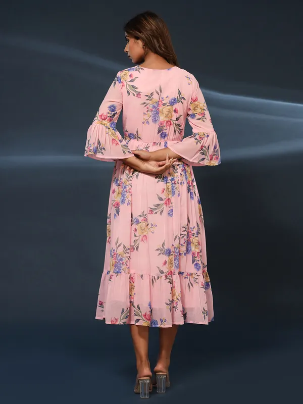 Pink printed georgette dress