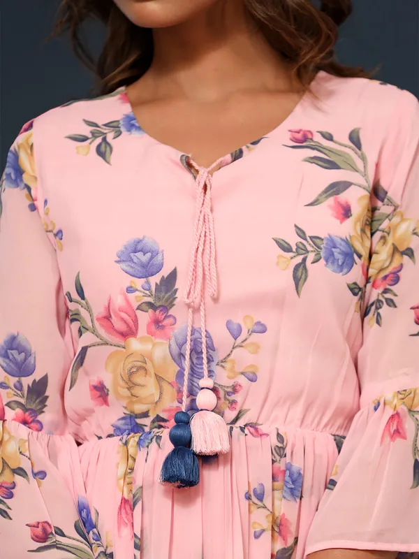 Pink printed georgette dress