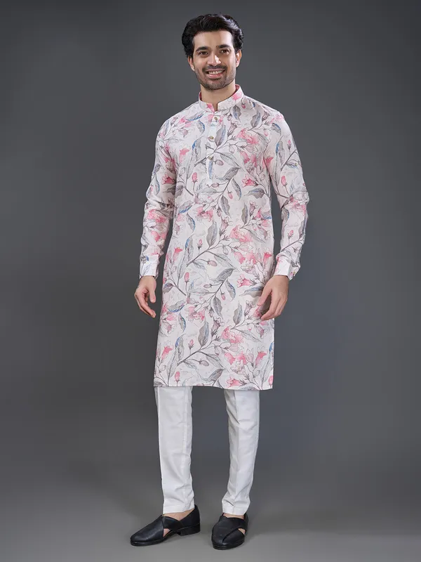 Pink printed kurta set for festive charm