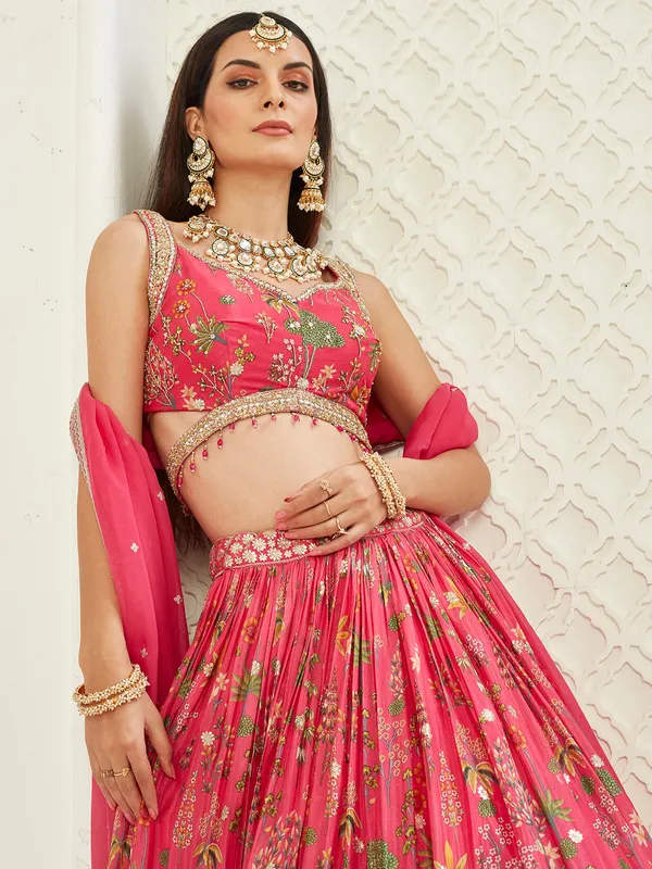 Pink printed lehenga choli for weddings
