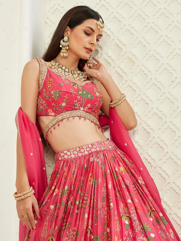 Pink printed lehenga choli for weddings