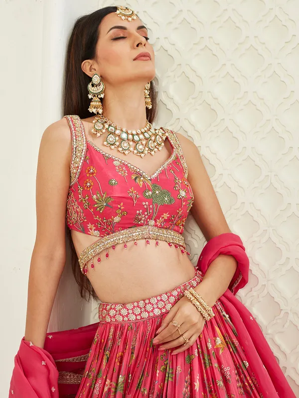 Pink printed lehenga choli for weddings