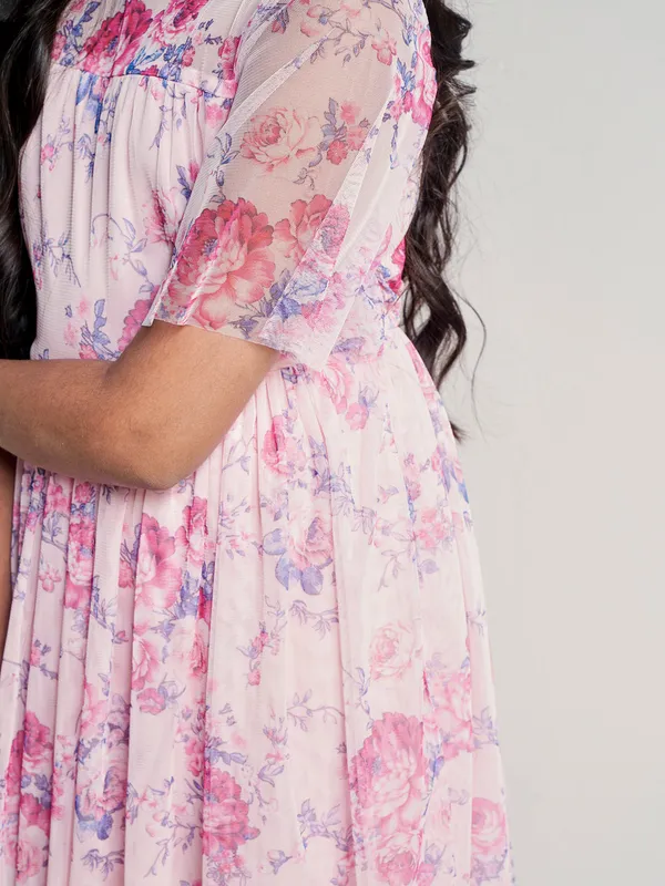 And pink printed net frock