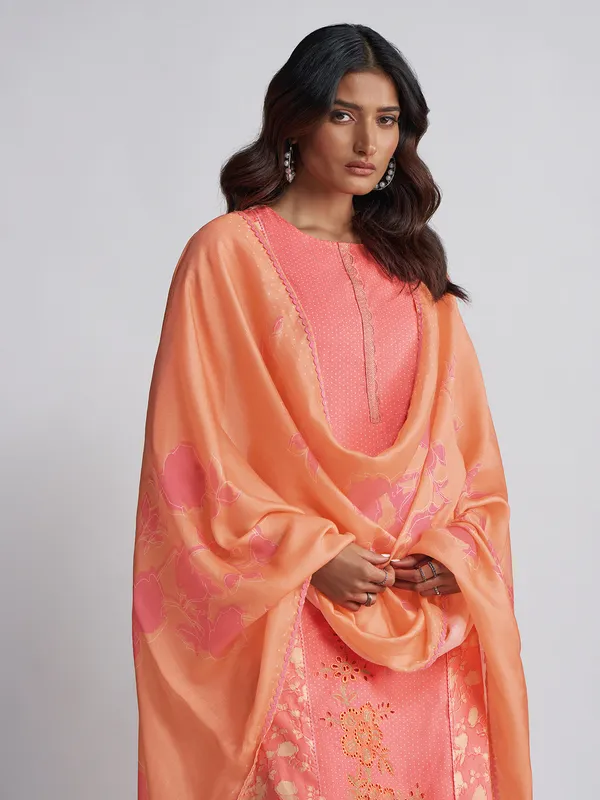 Pink printed salwar suit in cotton silk