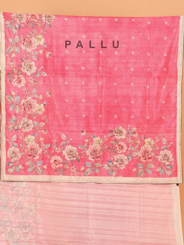 Pink printed saree in semi silk for women