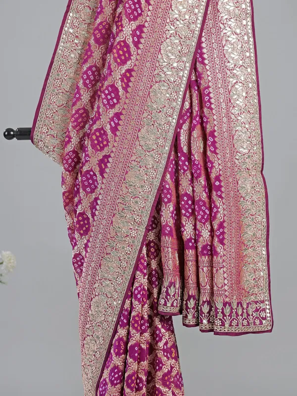 Pink printed saree with gota zari work