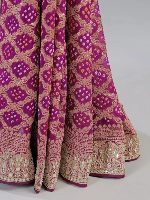 Pink printed saree with gota zari work