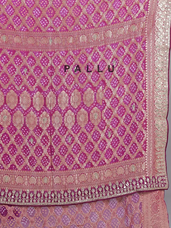 Pink printed saree with gota zari work