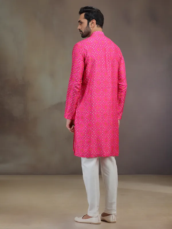 Pink printed silk kurta pajama for festival